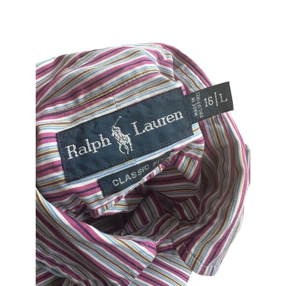 RALPH LAUREN Mens Vintage Classic Striped Long Sleeve Button Down Shirt Sz 16 L - Picture 8 of 8
